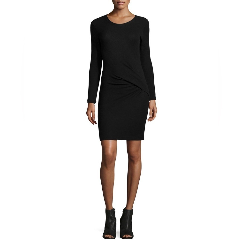 NWT IRO Aenor Twist-Front Long-Sleeve mini Dress Black cotton crew neck SZ S